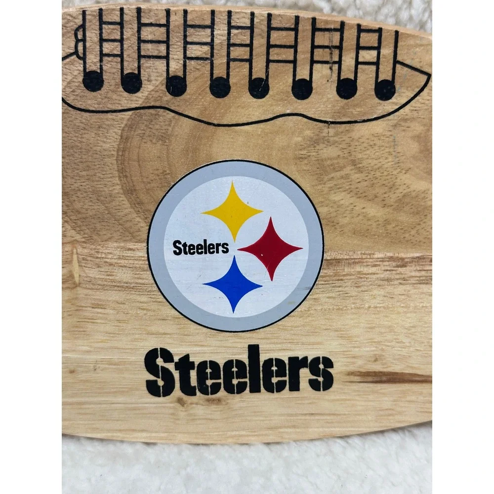 Pittsburgh Steelers Cutting Board VTG Brown Wood Football Shape NFL Serving Tray